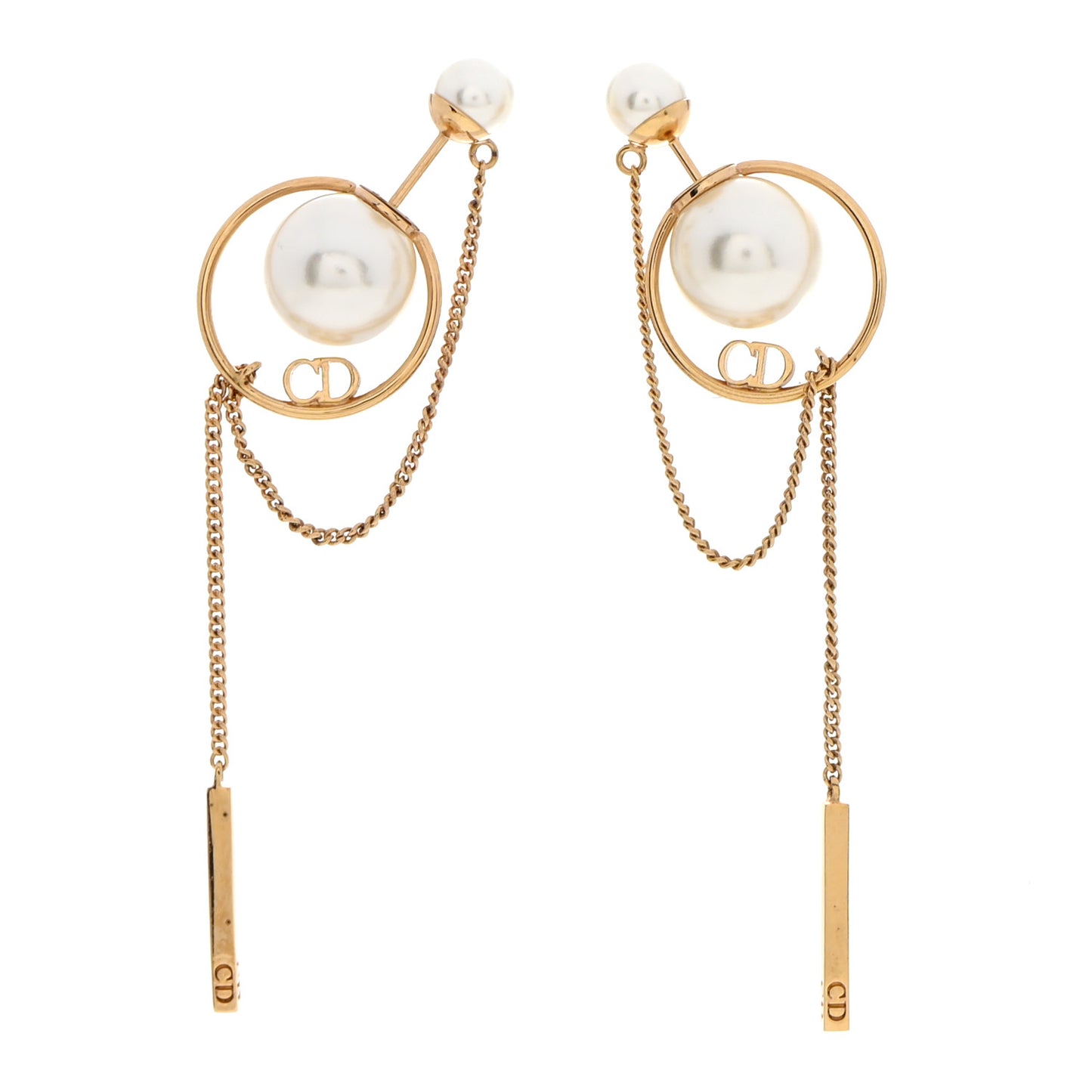 Pearl Tribales Dangle Chain Earrings Gold