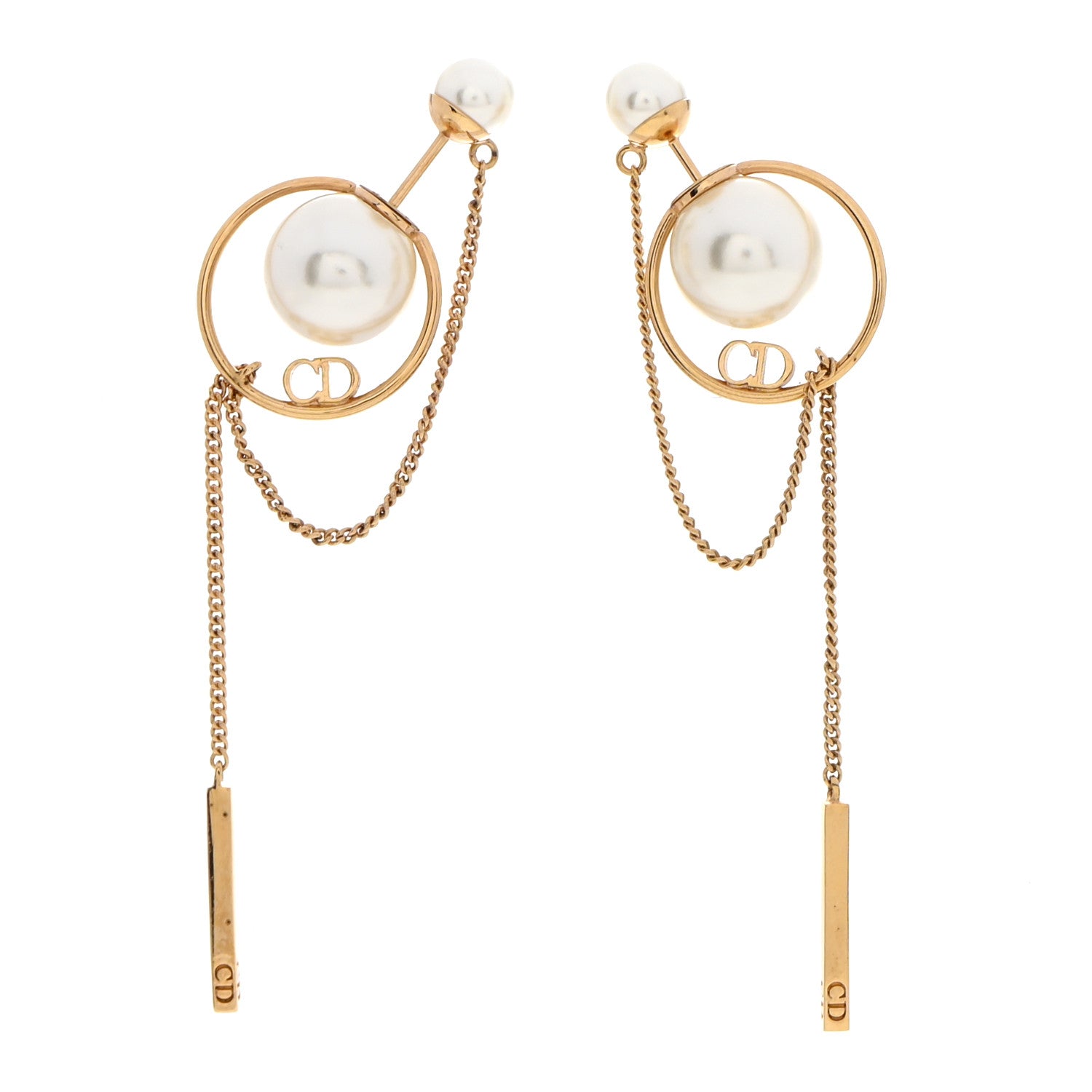 Christian Dior Pearl Tribales Dangle Chain Earrings Gold 1 of 5