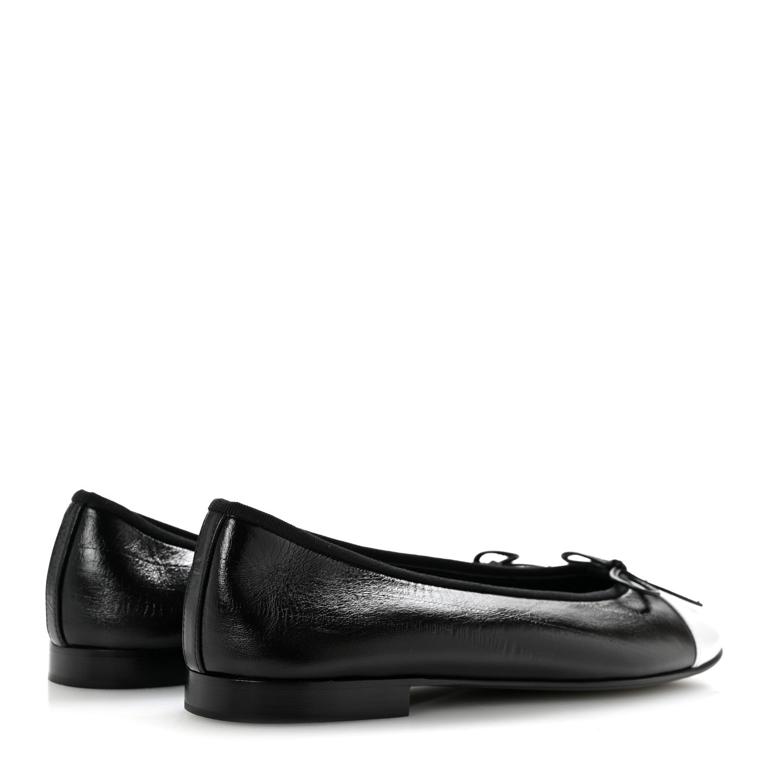 Chanel Crumpled Shiny Lambskin Cap Toe CC Ballerina Flats 39 Black White 5 of 9