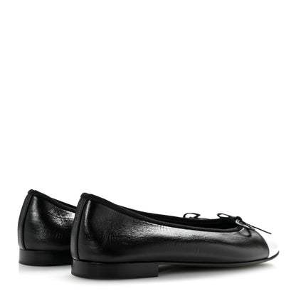 Chanel Crumpled Shiny Lambskin Cap Toe CC Ballerina Flats 39 Black White 5 of 9