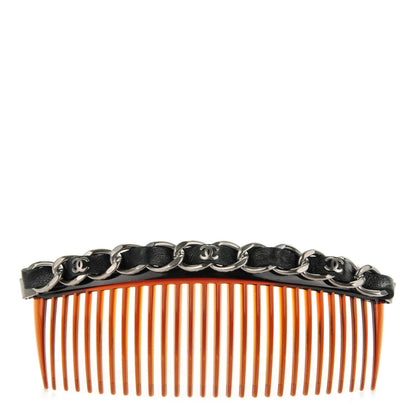Chanel Lambskin Chain Large CC Hair Comb Black 1 of 6