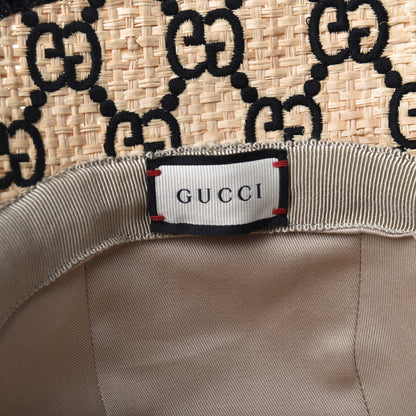 Gucci Raffia Elaphe GG Monogram Embroidered Fedora Hat M Ivory Black 8 of 10