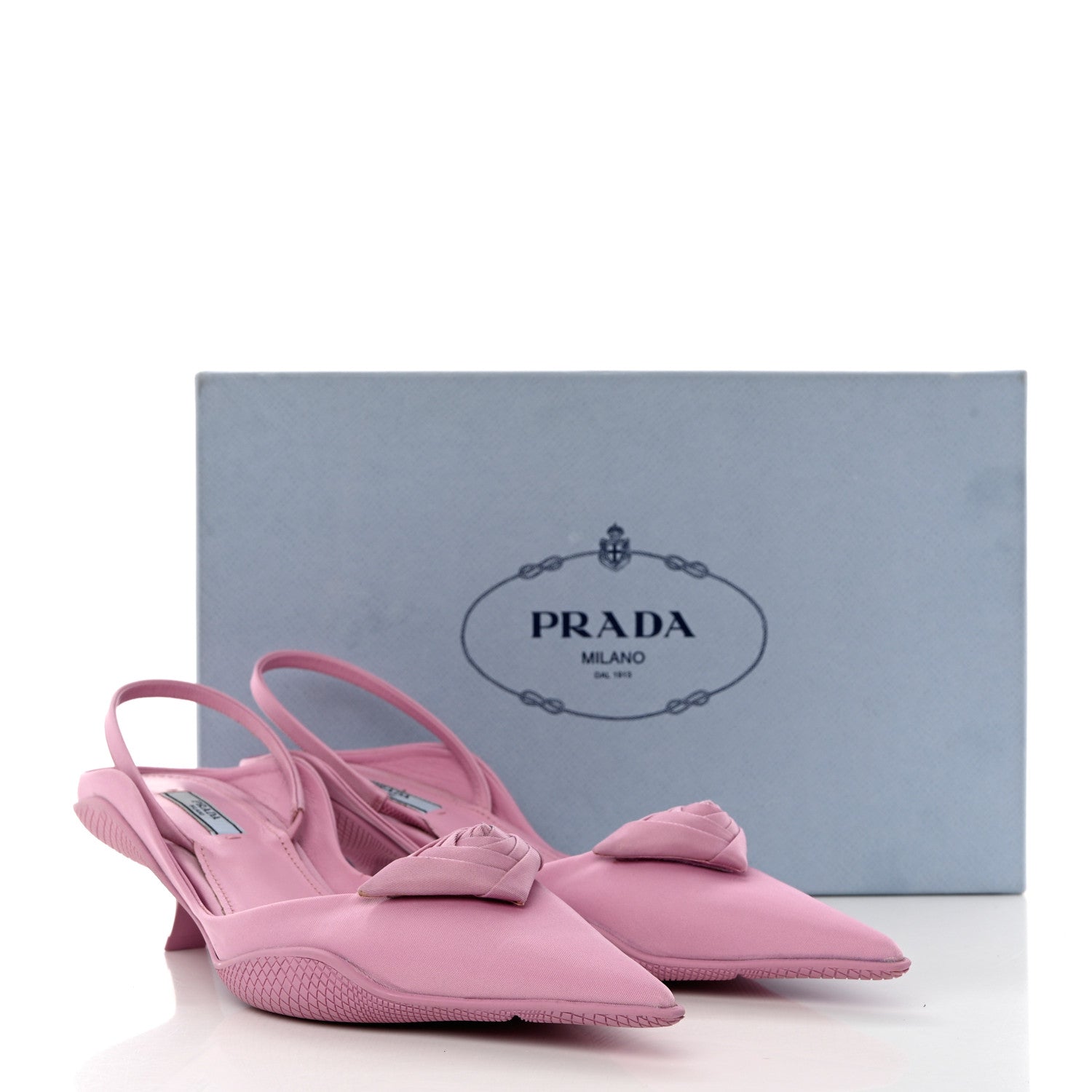 Prada Nylon Flower Pointed Toe 45mm Slingback Pumps 39.5 Primula 11 of 11