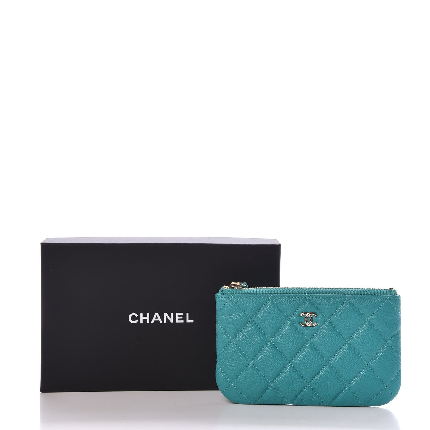 Caviar Quilted Small Cosmetic Case Turquoise