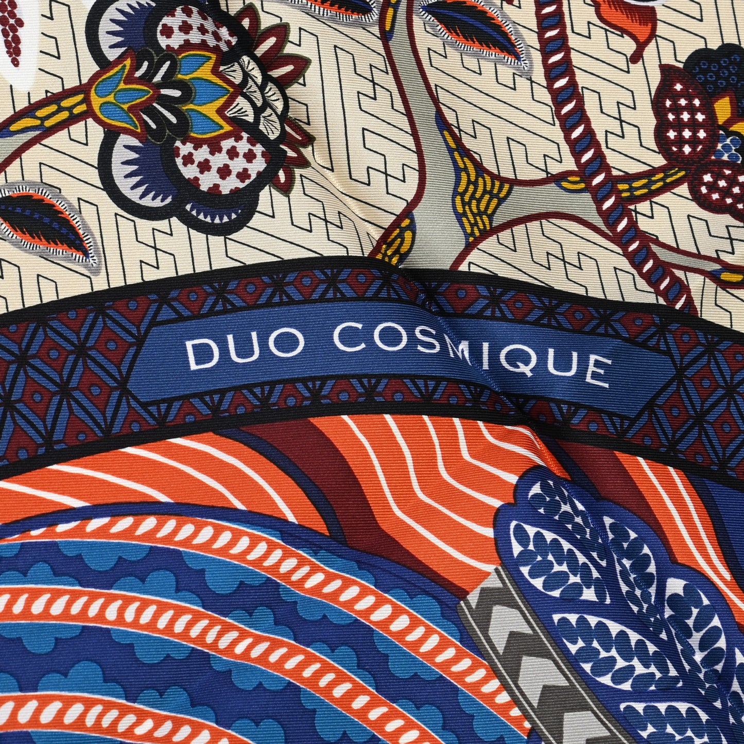 Silk Twill Duo Cosmique Scarf 90 Bleu Moyen Vert Ocre