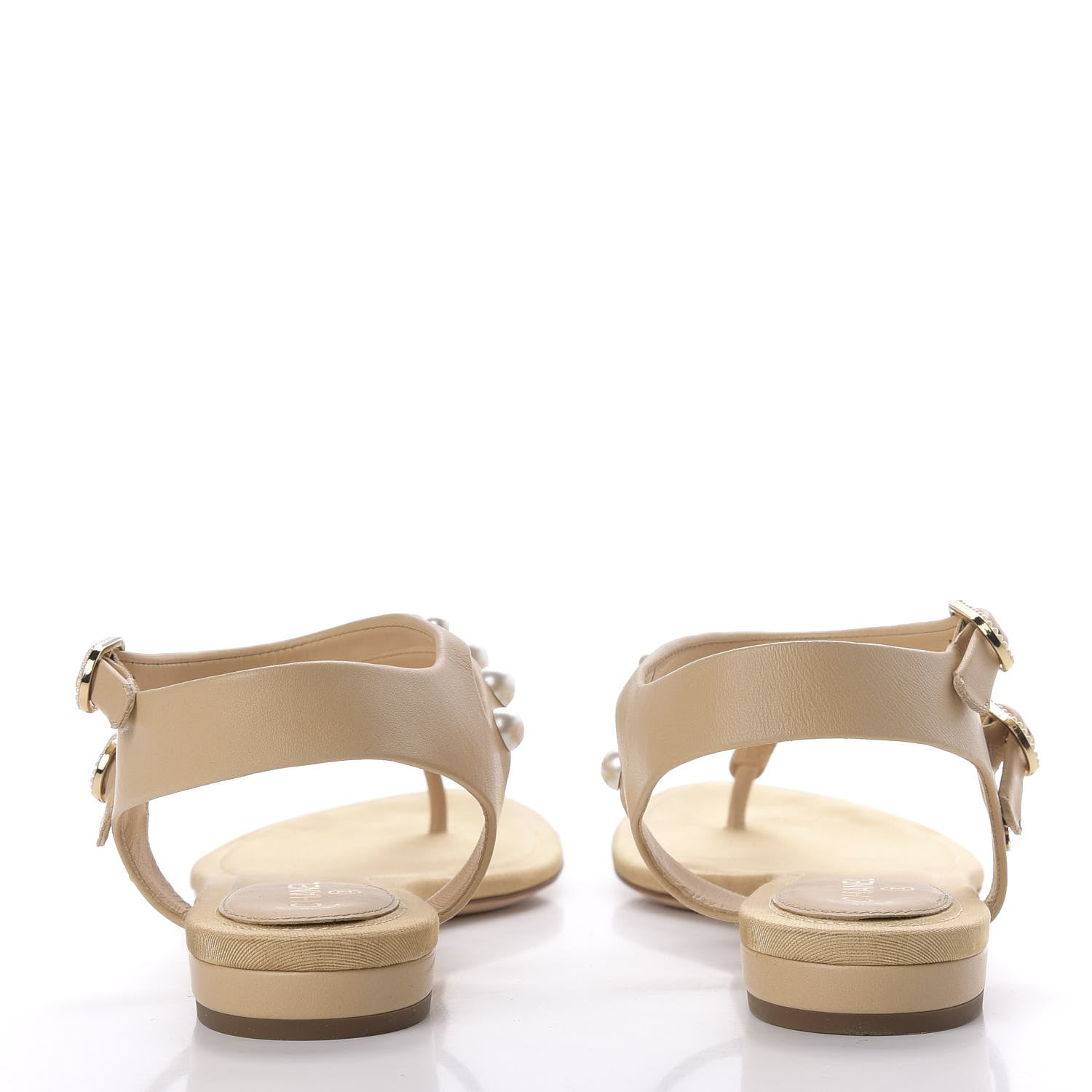 Chanel Lambskin Pearl Thong Sandals 37.5 Beige 6 of 9