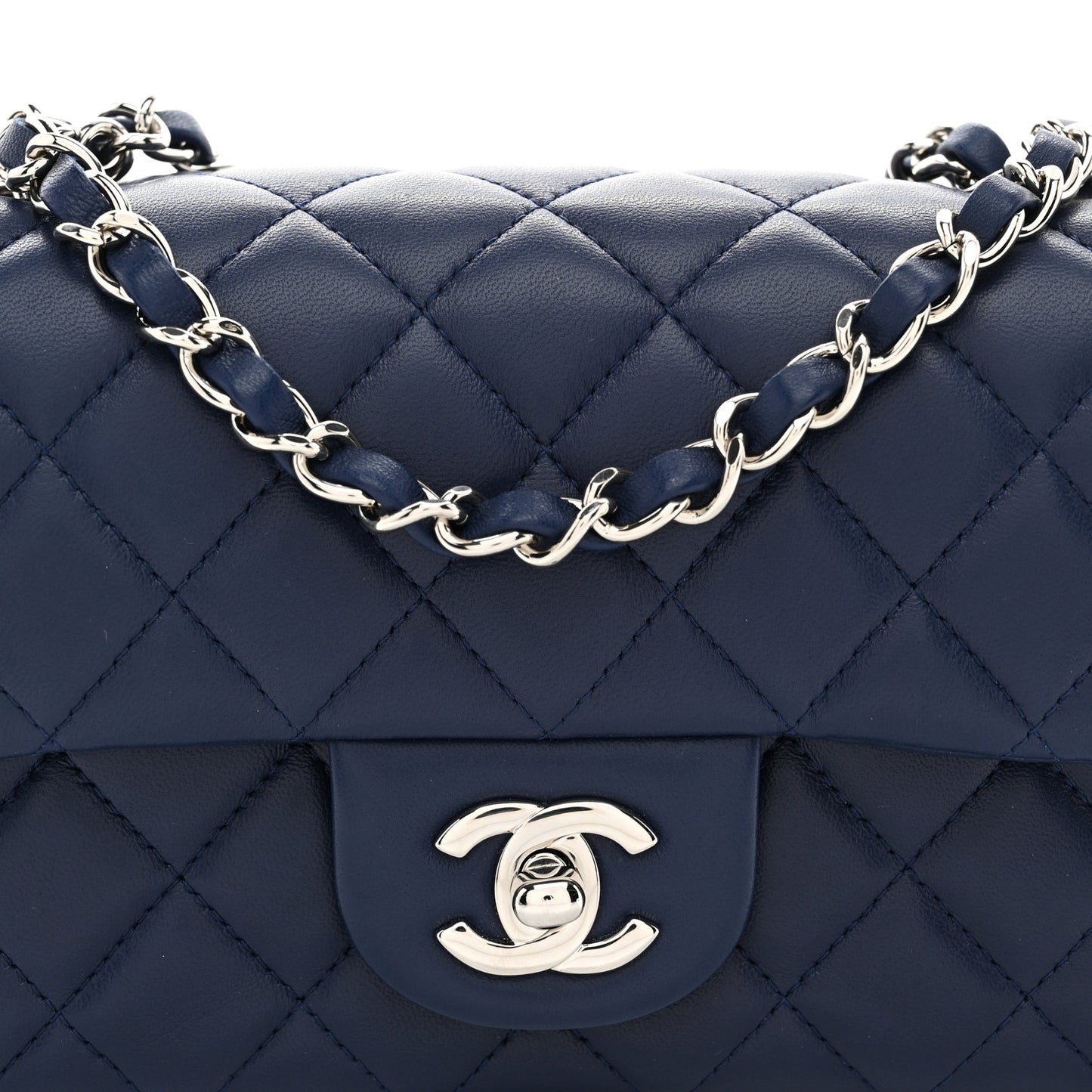 Lambskin Quilted Mini Rectangular Flap Dark Blue
