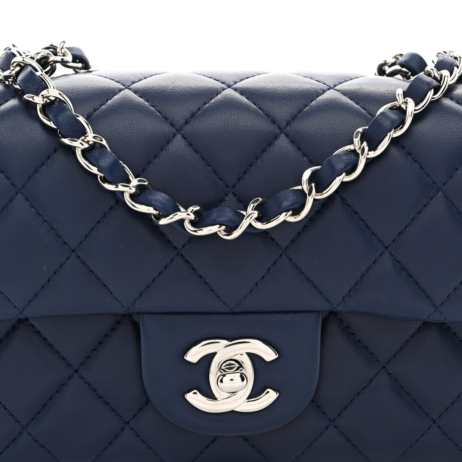 Chanel Lambskin Quilted Mini Rectangular Flap Dark Blue 8 of 10