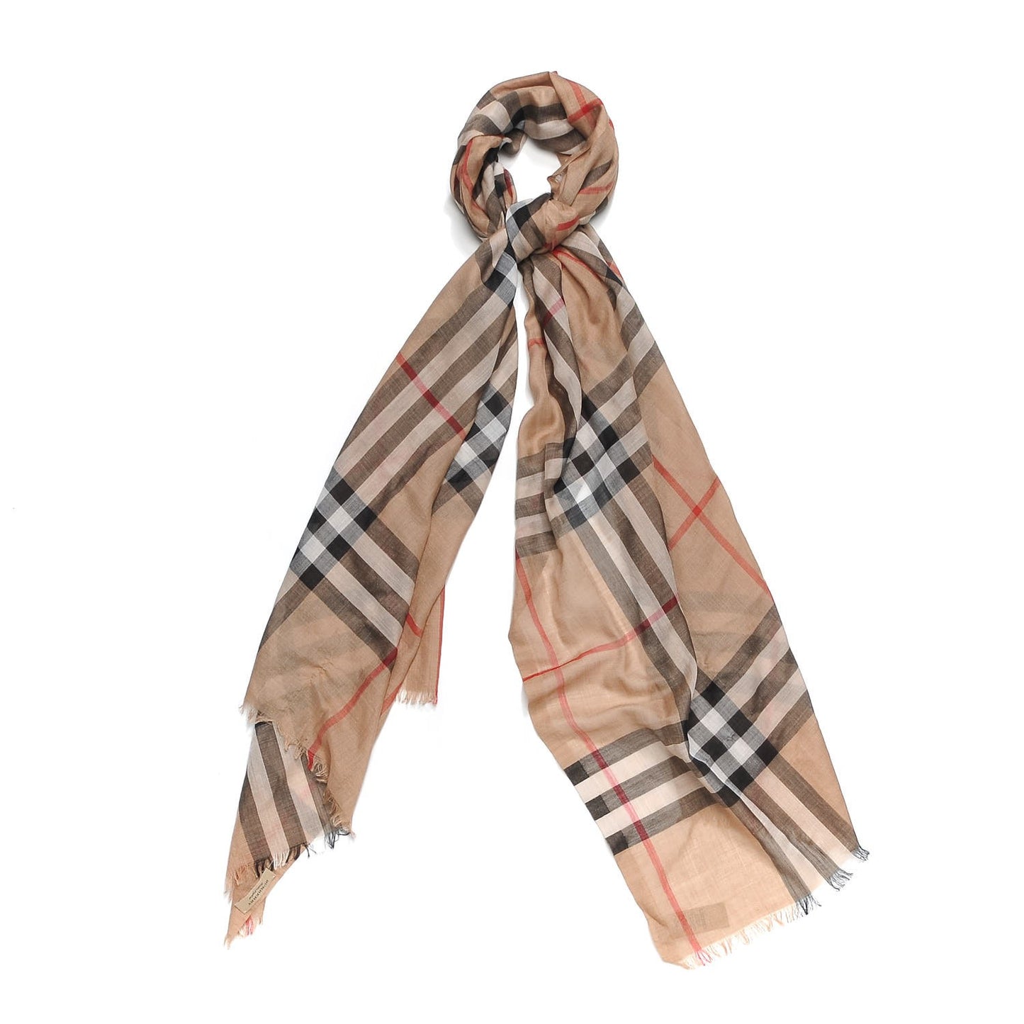 Wool Silk House Check Lightweight Scarf Camel