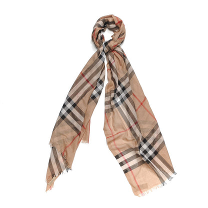 Burberry Wool Silk House Check Lightweight Scarf Camel 1 of 5