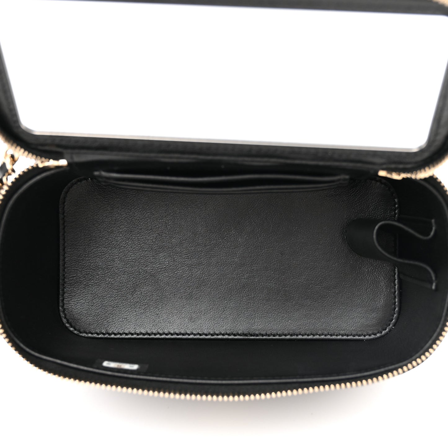 Lambskin Quilted Small Top Handle Vanity Case With Chain Black