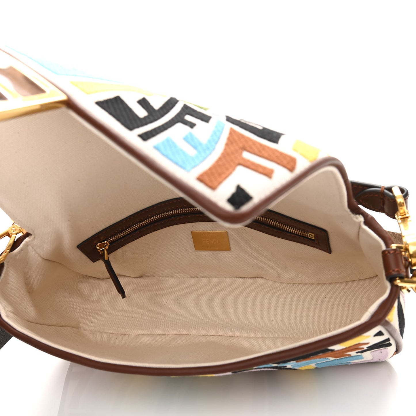 X SARA COLEMAN Canvas Vitello King Seta FF Fish Eye Embroidered Baguette Grezzo Multicolor Ghianda
