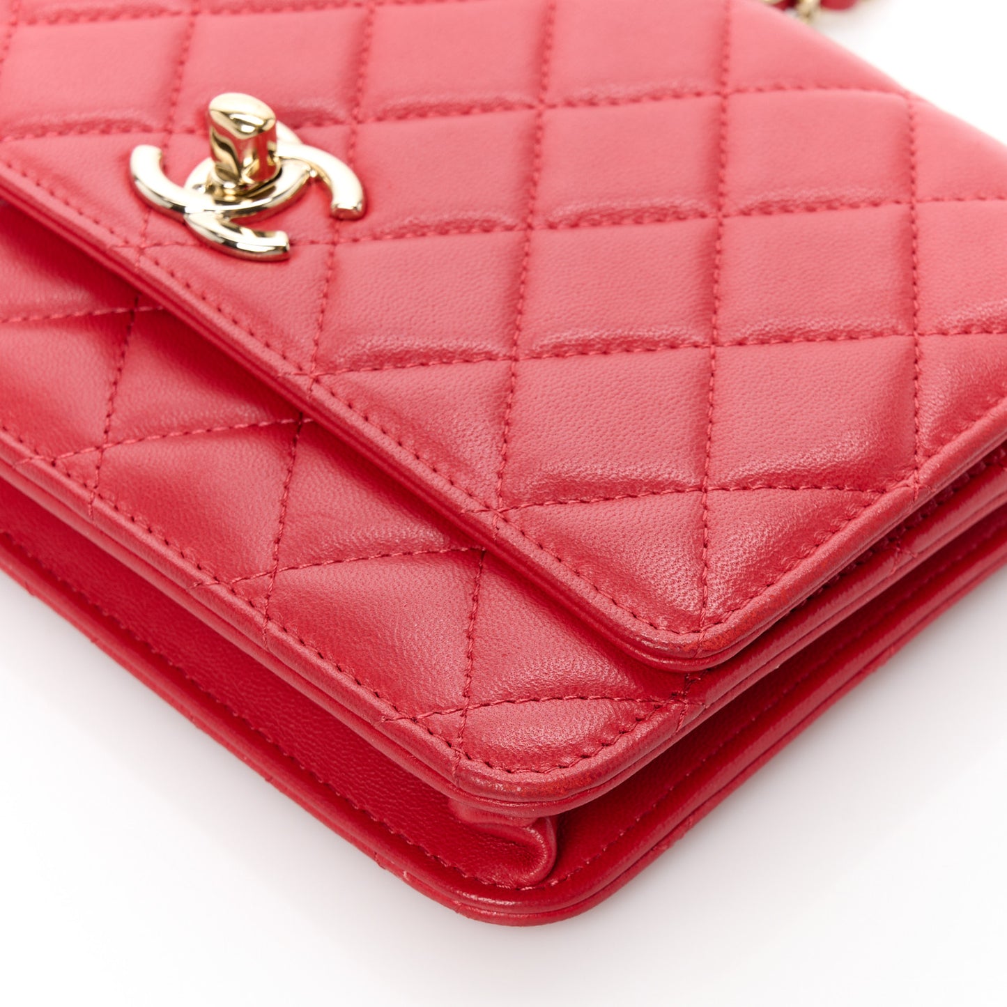 Lambskin Quilted Trendy CC Wallet On Chain WOC Red