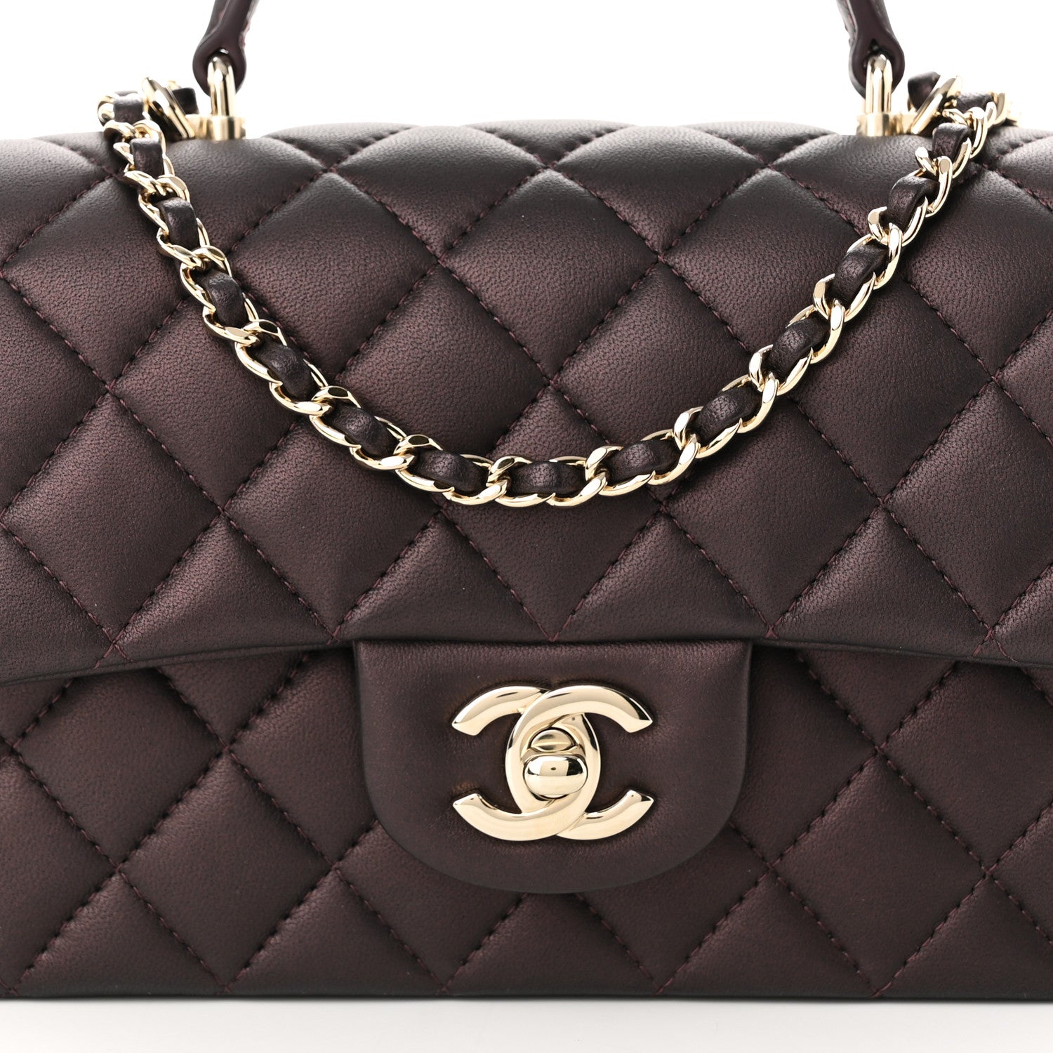 Chanel Iridescent Lambskin Quilted Mini Top Handle Rectangular Flap Burgundy 8 of 11