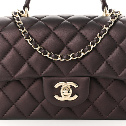 Chanel Iridescent Lambskin Quilted Mini Top Handle Rectangular Flap Burgundy 8 of 11