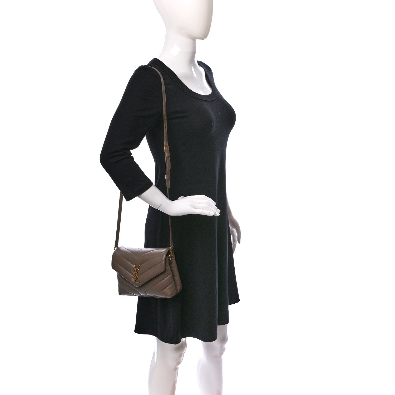 Saint Laurent Calfskin Y Quilted Monogram Toy Loulou Crossbody Bag Taupe 2 of 8