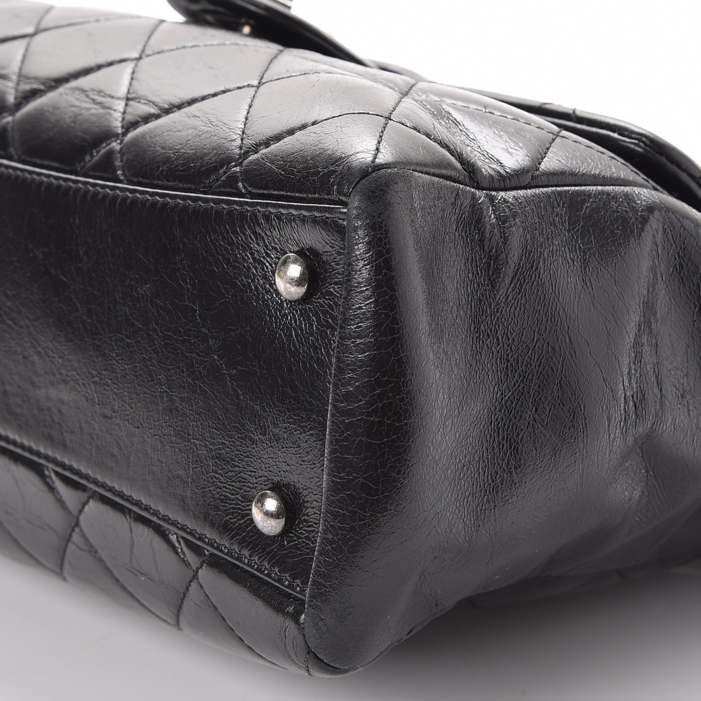 Glazed Calfskin Quilted Small Duo Color Tote Black