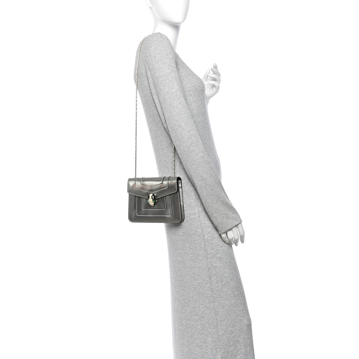 Bulgari Metallic Calfskin Small Serpenti Forever Snake Strap Crossbody Bag Silver 2 of 10
