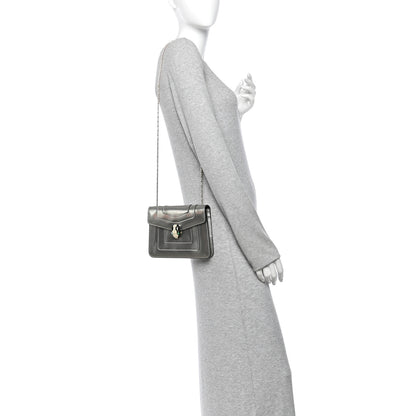 Bulgari Metallic Calfskin Small Serpenti Forever Snake Strap Crossbody Bag Silver 2 of 10