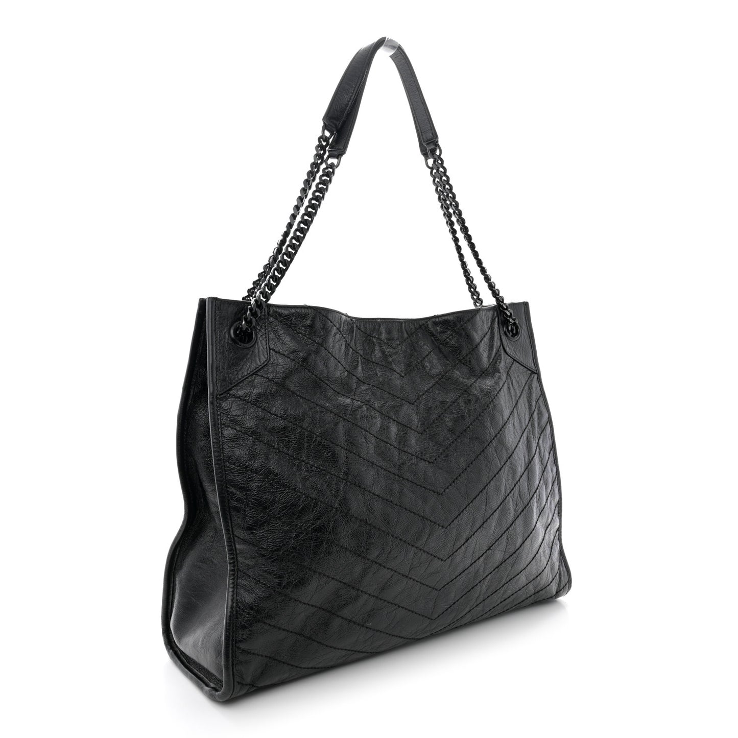 Crinkled Calfskin Matelasse Monogram Large Niki Shopper Tote Black