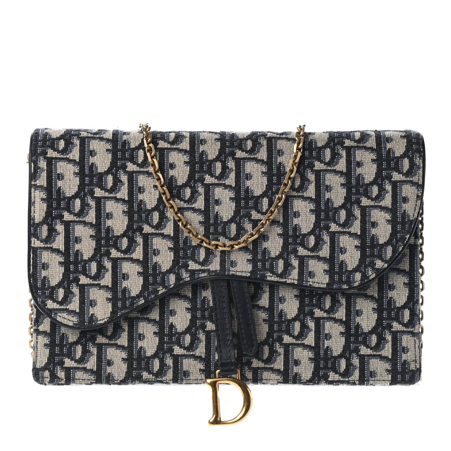 Christian Dior Oblique Saddle Chain Pouch Blue 1 of 9