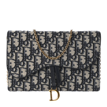 Christian Dior Oblique Saddle Chain Pouch Blue 1 of 9