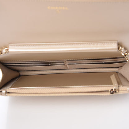 Chanel Metallic Lambskin Camellia Crystal Wallet on Chain WOC Gold 5 of 11