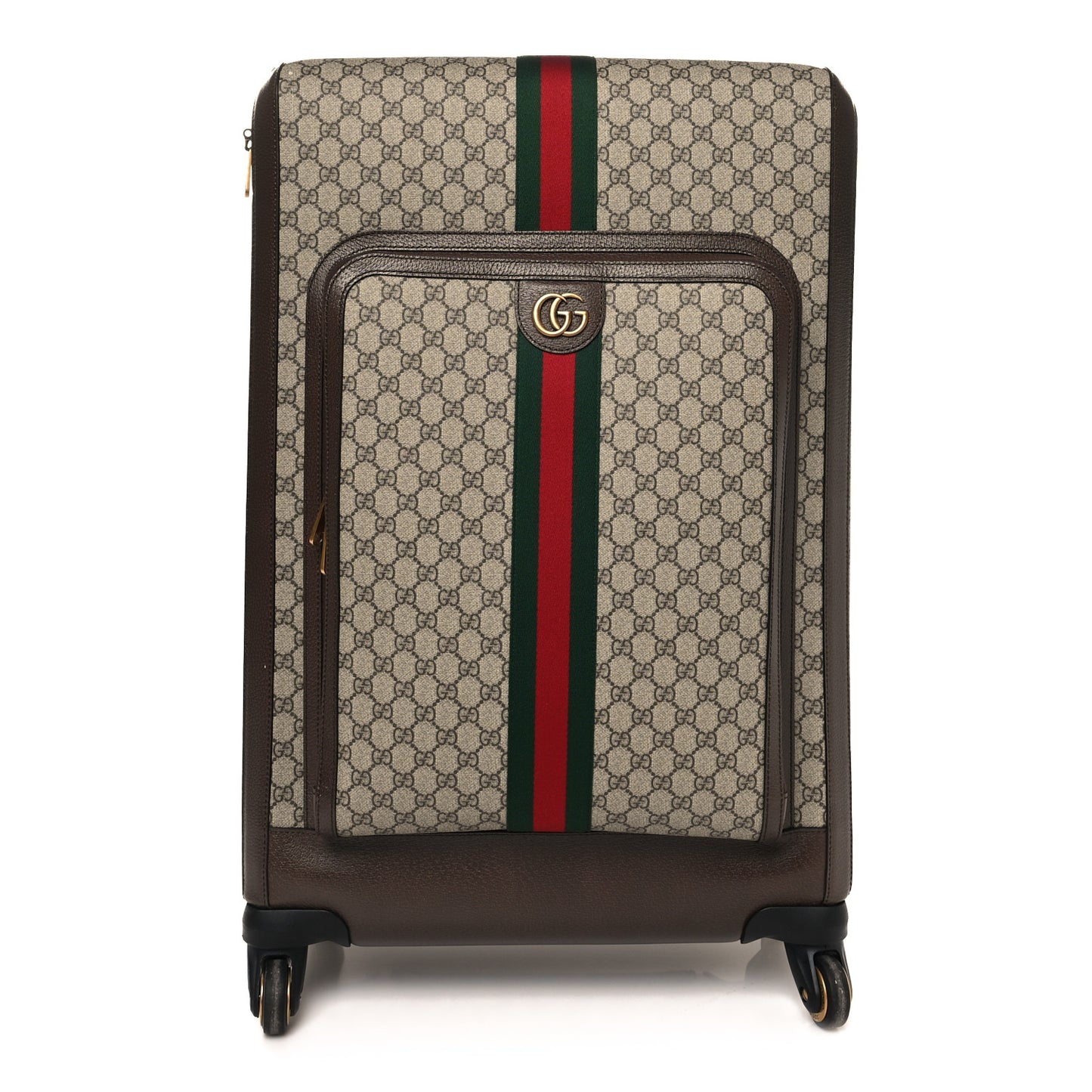 GG Supreme Monogram Textured Dollar Calfskin Web Large Savoy Trolley Suitcase Beige Ebony