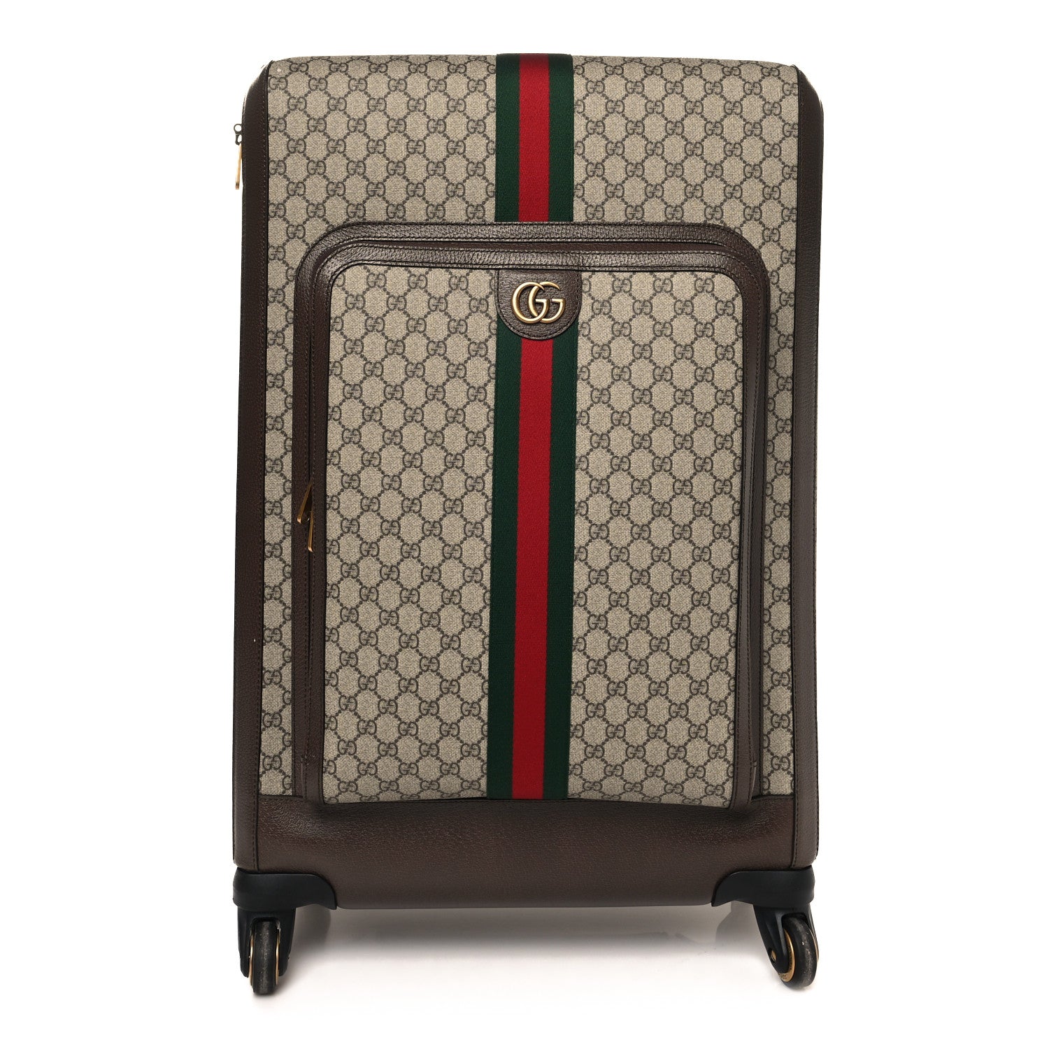 Gucci GG Supreme Monogram Textured Dollar Calfskin Web Large Savoy Trolley Suitcase Beige Ebony 1 of 12