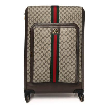 Gucci GG Supreme Monogram Textured Dollar Calfskin Web Large Savoy Trolley Suitcase Beige Ebony 1 of 12