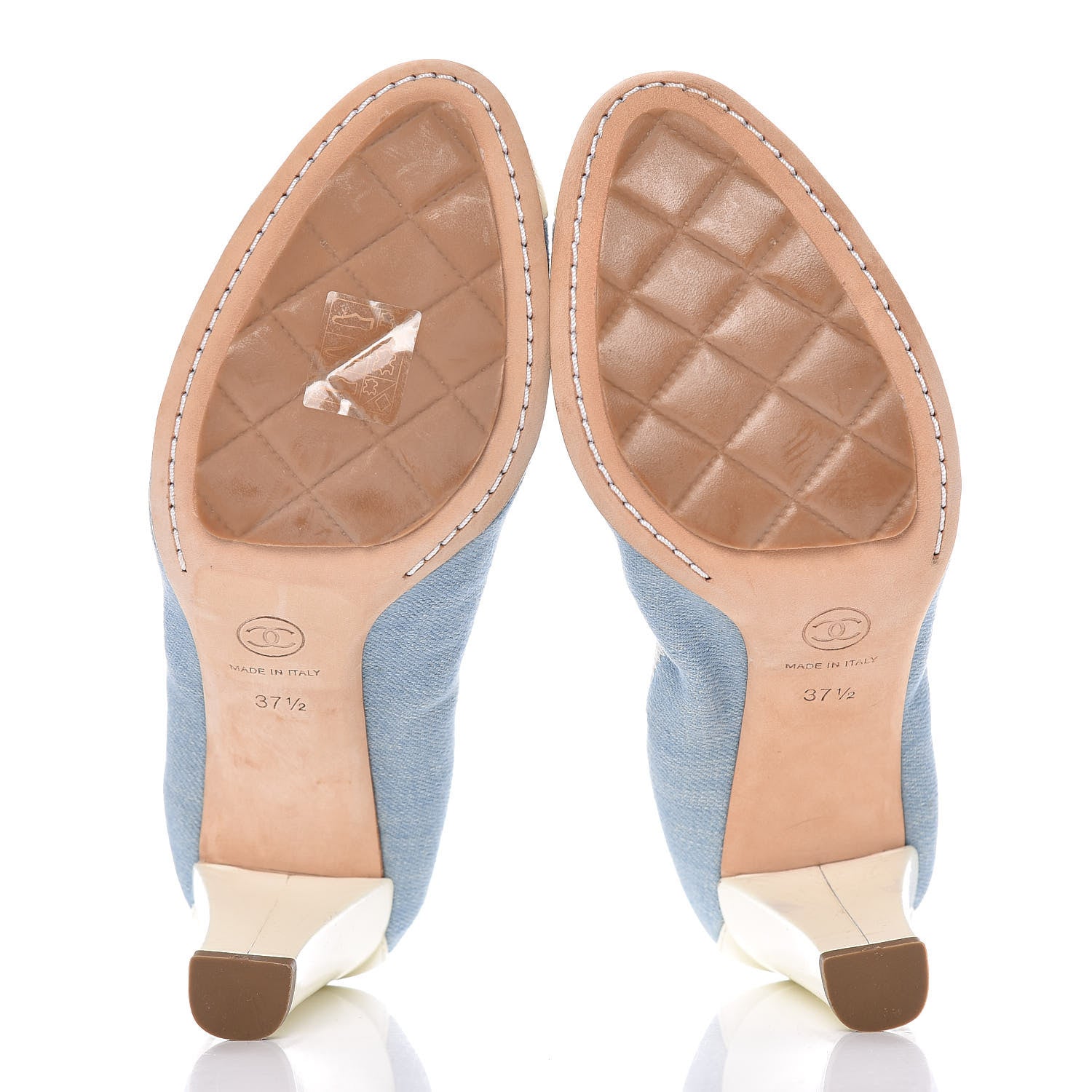 Chanel Denim Patent CC Elastic Stretch Pumps 37.5 Blue White 5 of 16