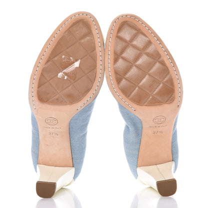 Chanel Denim Patent CC Elastic Stretch Pumps 37.5 Blue White 5 of 16