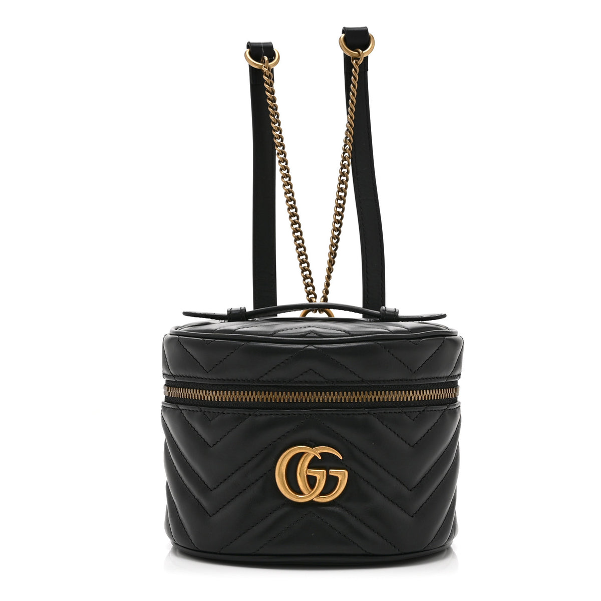 Gucci Calfskin Matelasse Mini GG Marmont Round Backpack Black 1 of 10
