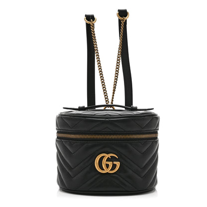 Gucci Calfskin Matelasse Mini GG Marmont Round Backpack Black 1 of 10