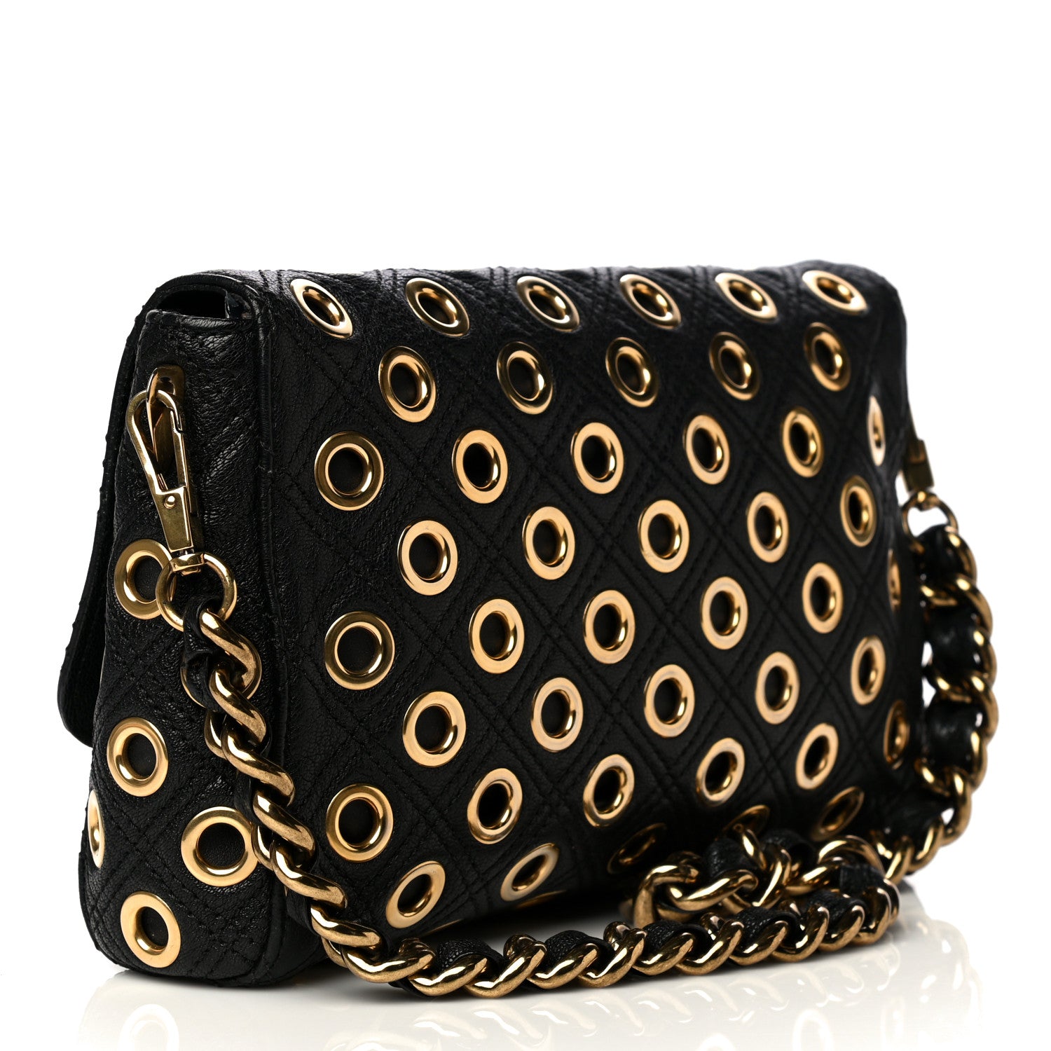 Marc Jacobs Goatskin Quilted Grommet Gotham Eyelet Shoulder Bag Black 3 of 12