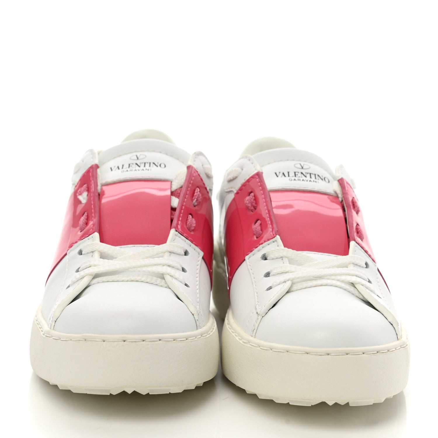 Valentino Garavani Calfskin Patent Womens Rockstud Open Sneakers 36.5 White Fuchsia 2 of 9
