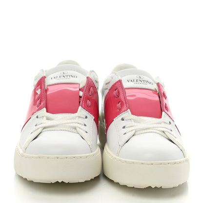 Valentino Garavani Calfskin Patent Womens Rockstud Open Sneakers 36.5 White Fuchsia 2 of 9