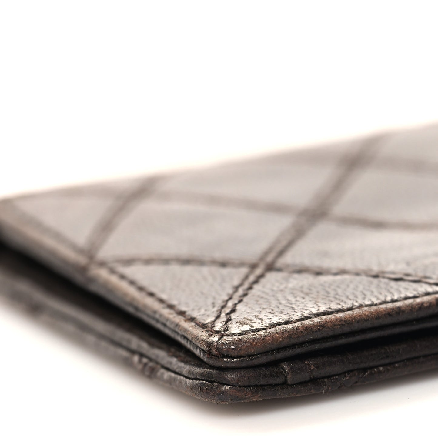 Lambskin Double Stitch Flap Card Holder Brown