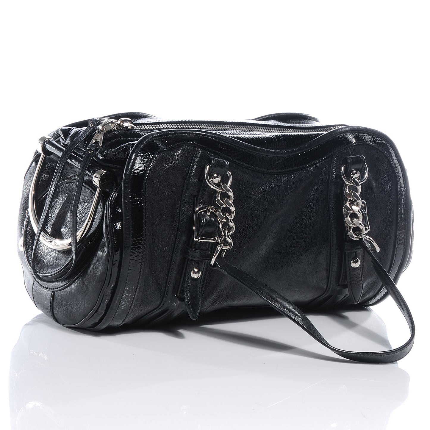 Leather Embossed Logo Satchel Black