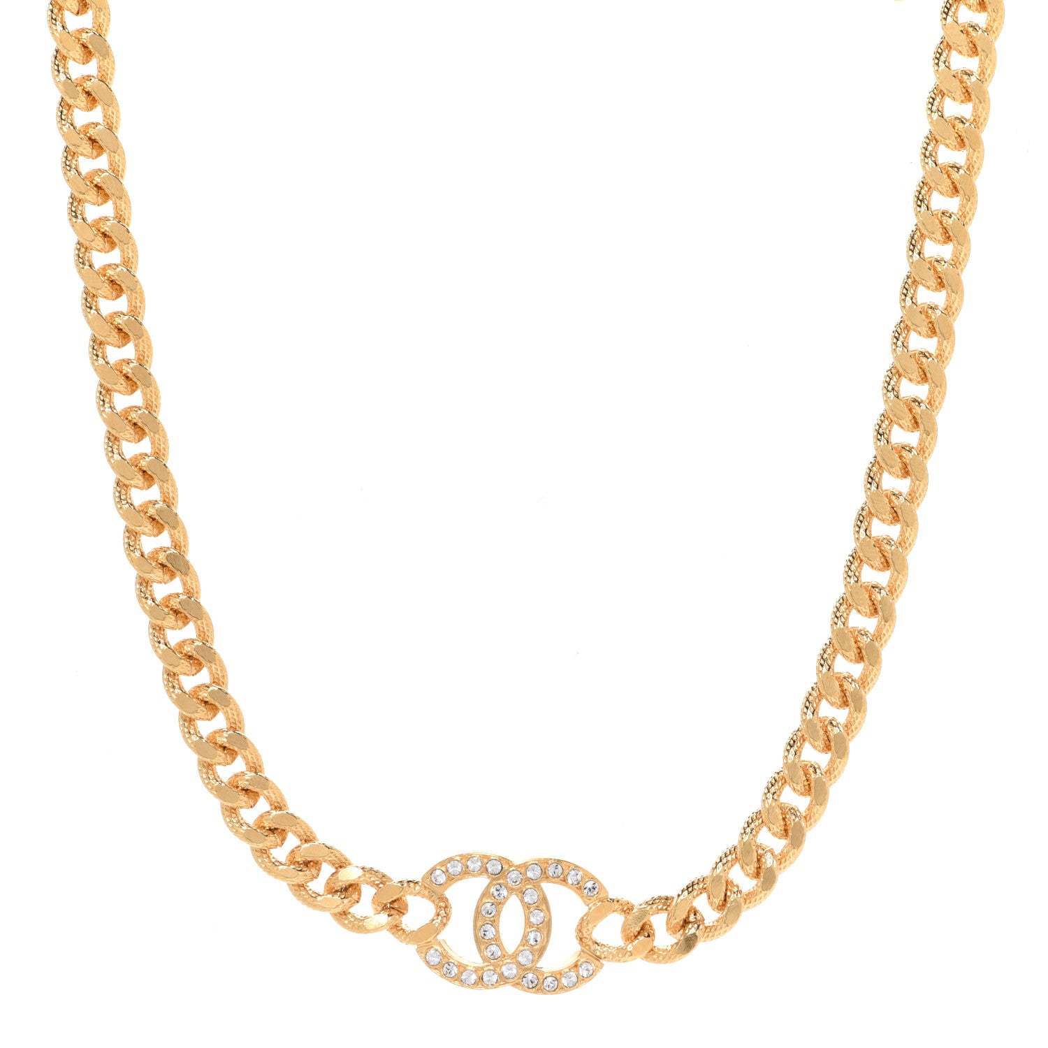Chanel Crystal Chain Link CC Choker Necklace Gold 1 of 6