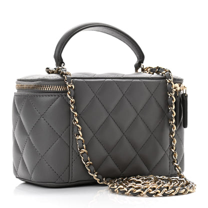 Chanel Lambskin Quilted Small Top Handle Vanity Case With Chain Dark Grey 3 of 12