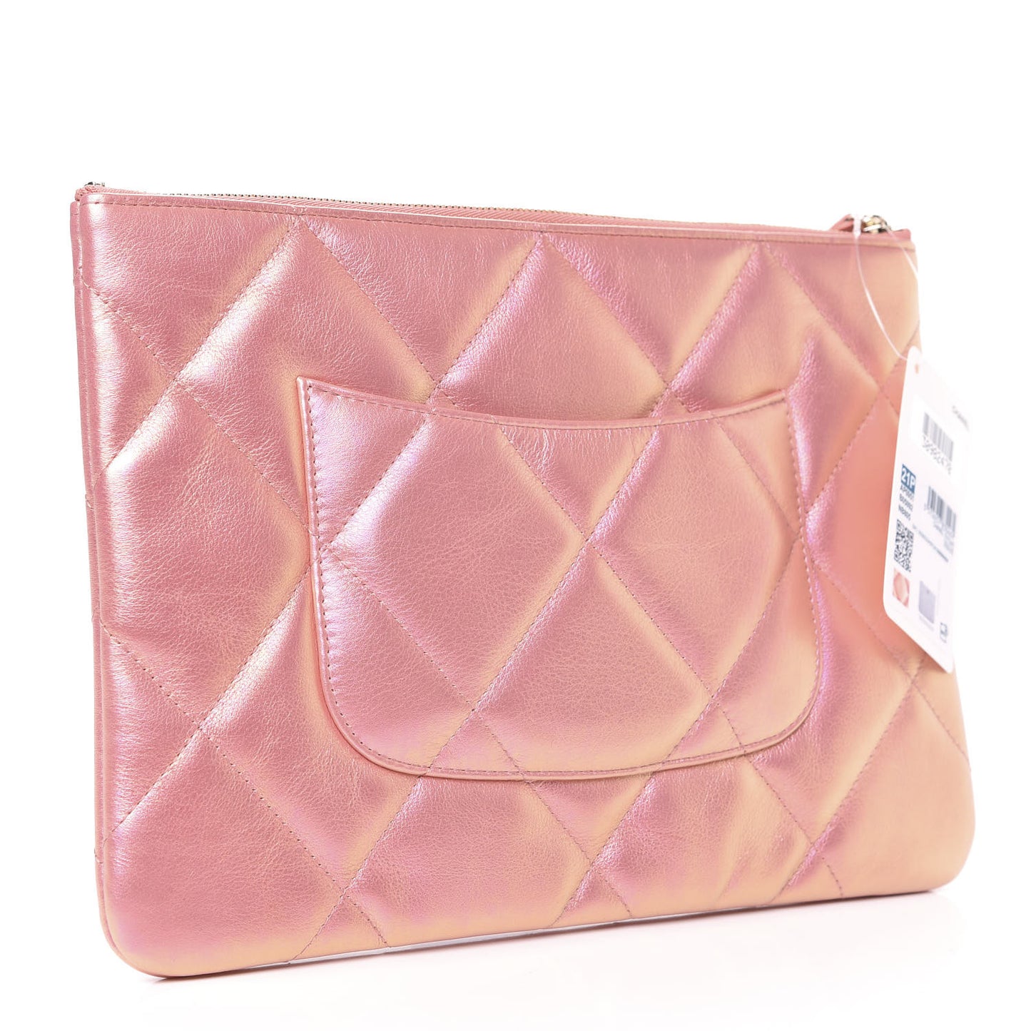 Iridescent Calfskin Quilted Large 19 Cosmetic Case Pink