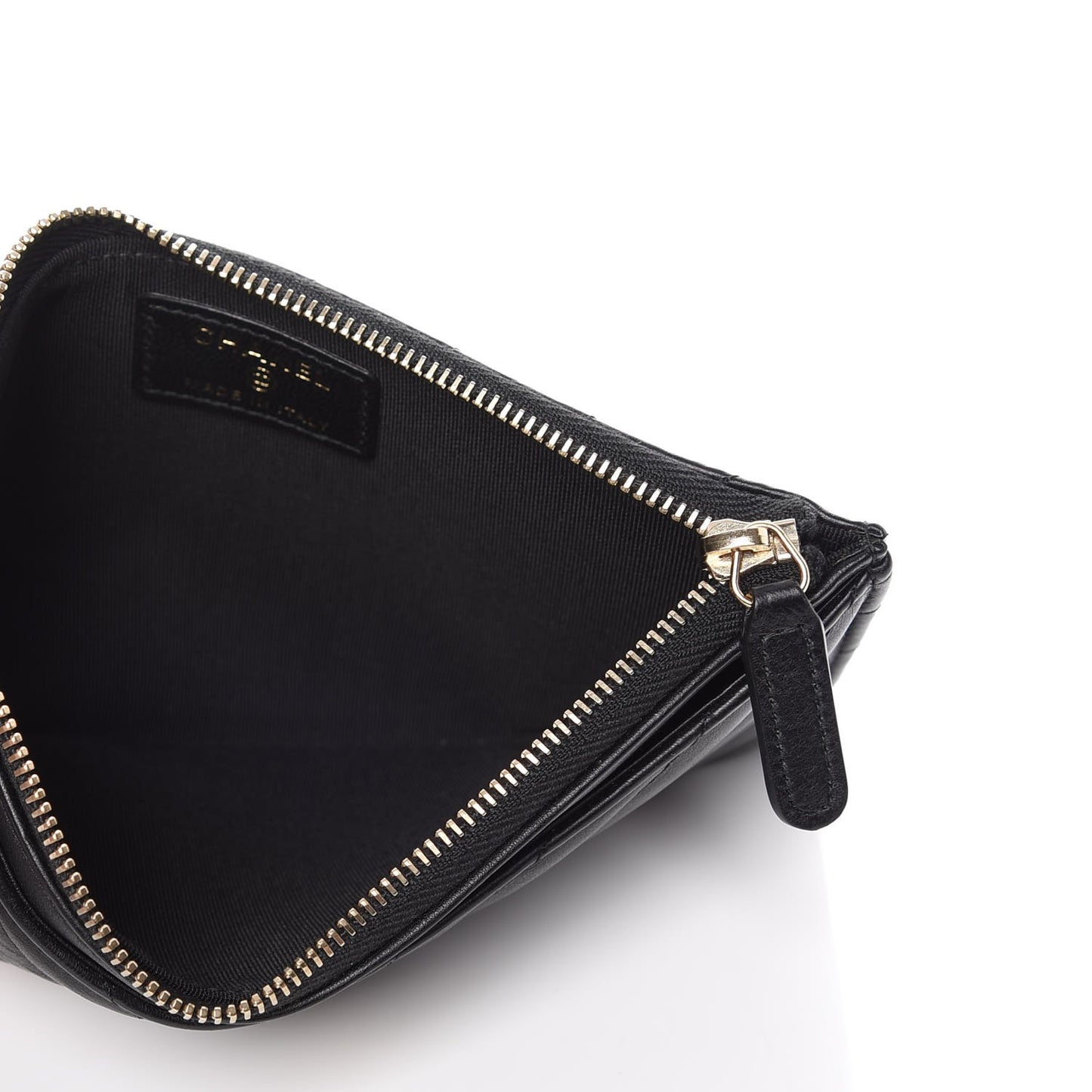 Calfskin Chevron Quilted Classic Zip Pouch Black