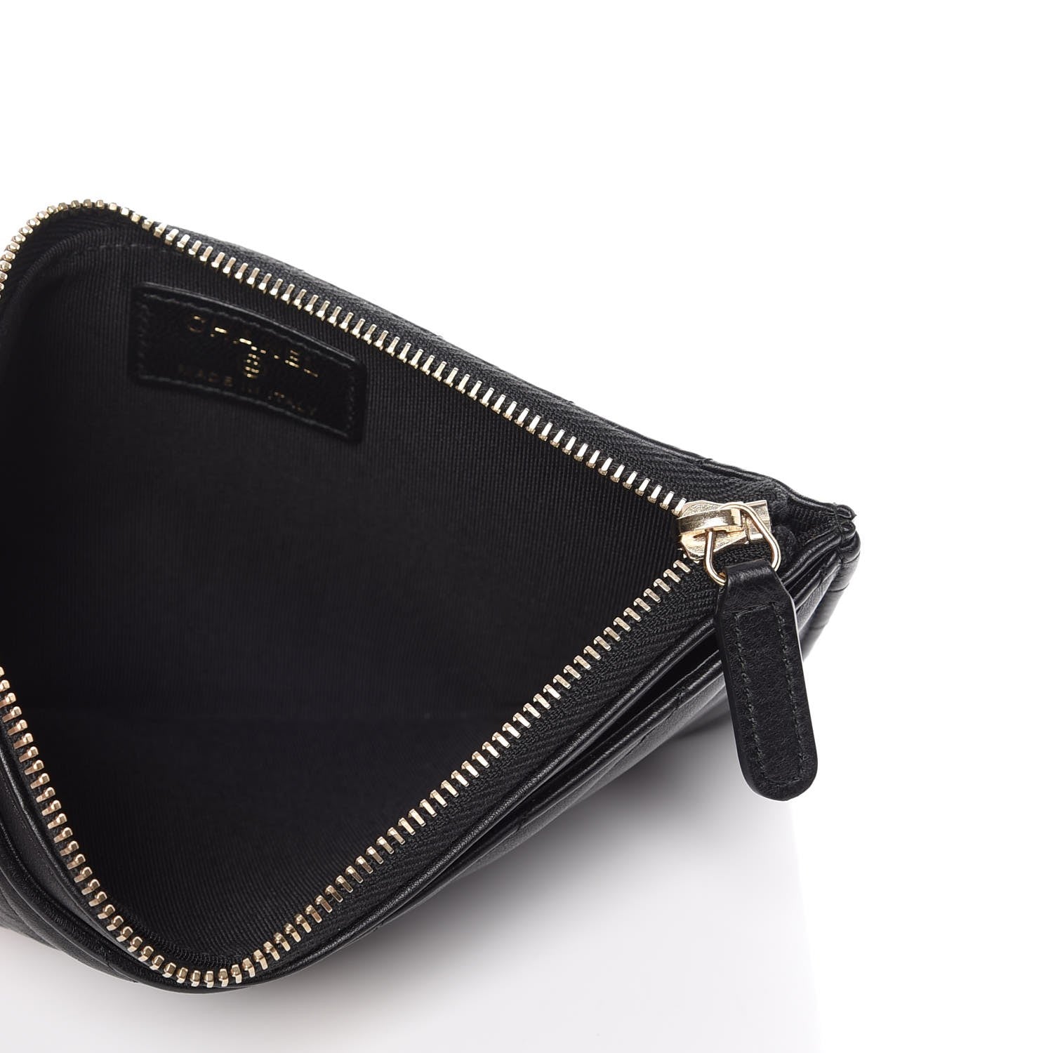 Chanel Calfskin Chevron Quilted Classic Zip Pouch Black 5 of 9