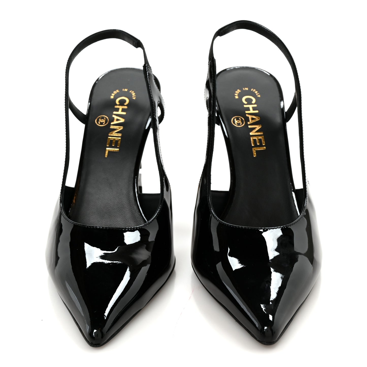Patent Calfskin Slingback CC Cutout Pumps 38 Black