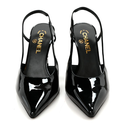 Chanel Patent Calfskin Slingback CC Cutout Pumps 38 Black 3 of 10