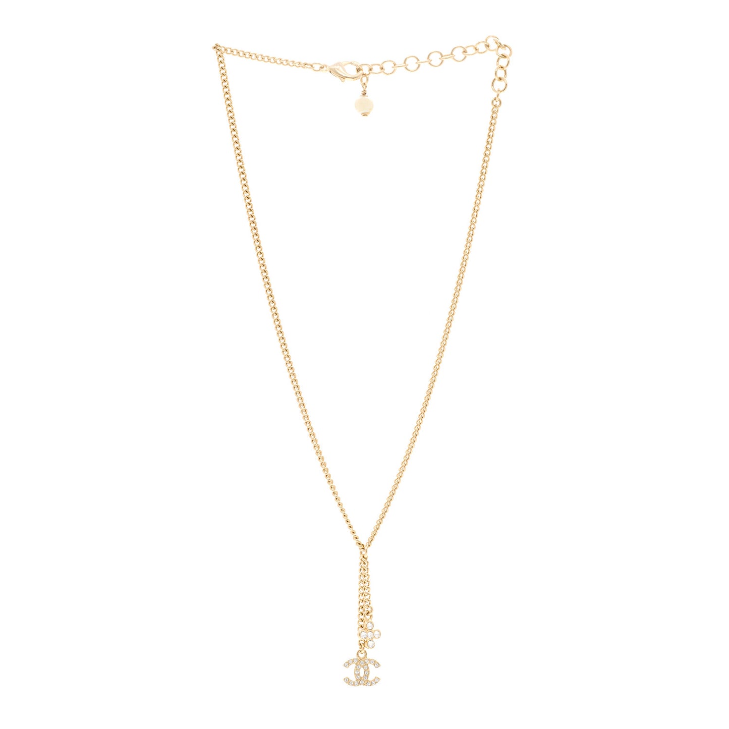 Crystal Flower CC Lariat Necklace Gold