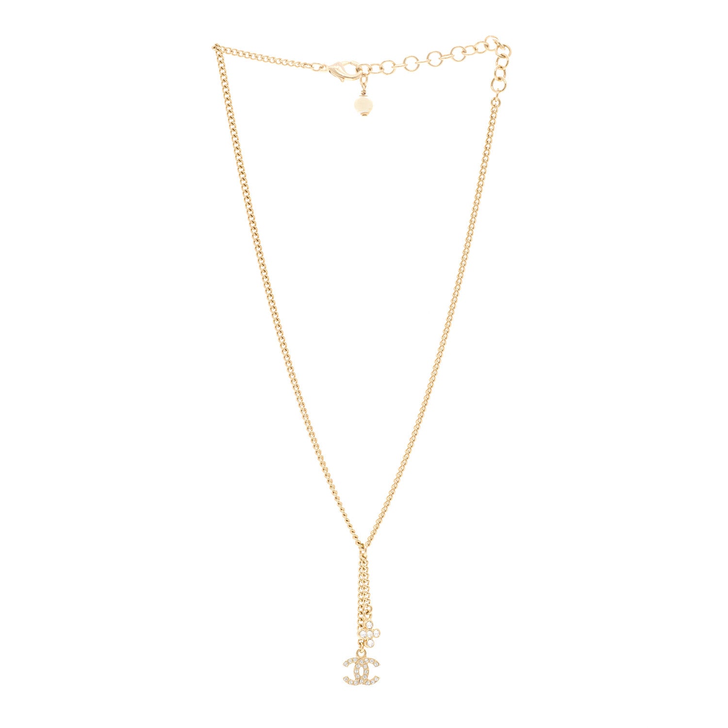 Chanel Crystal Flower CC Lariat Necklace Gold 3 of 6
