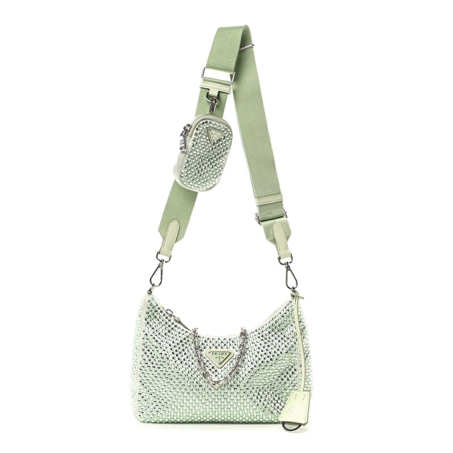 Prada Satin Crystal Re-Edition 2005 Shoulder Bag Acqua 1 of 10