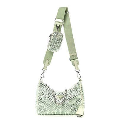 Prada Satin Crystal Re-Edition 2005 Shoulder Bag Acqua 1 of 10